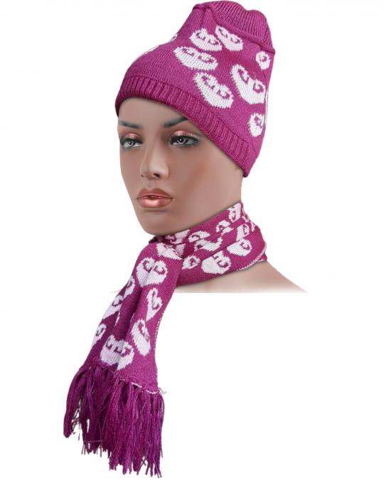 Acrylic Kids Cap with muffler set Purple